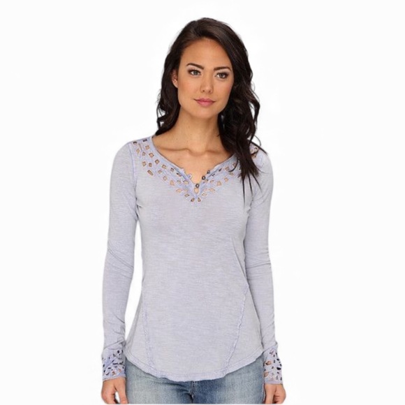 Free People Tops - Free People Luna Grace Lavender Eyelet Henley Long Sleeve Top Purple Size Small